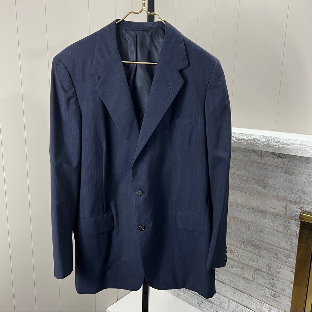 Oxxford Clothes VTG Super 100's Navy Pinstripe Single Breasted Suit Coat 44T